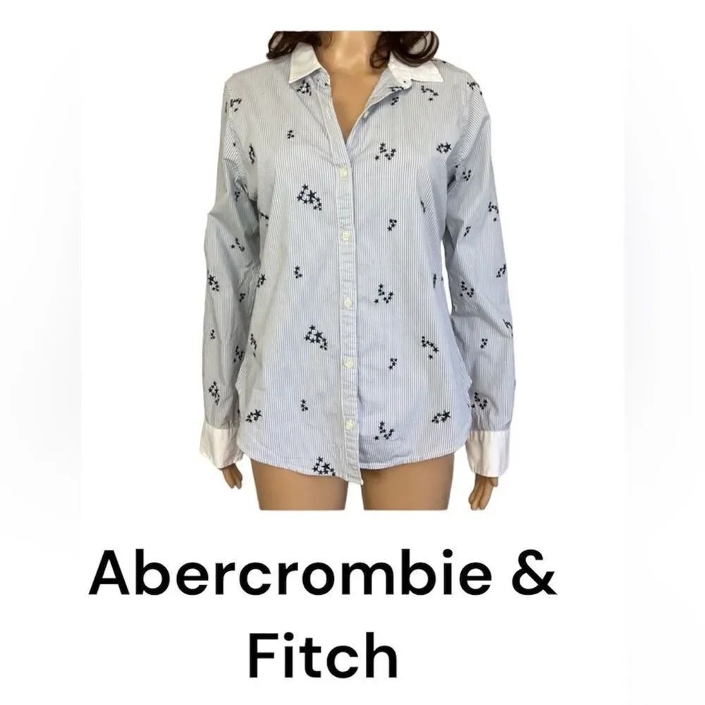 Abercrombie & Fitch Blue Stars and Stripes Button-Up Long Sleeve Shirt SizeM